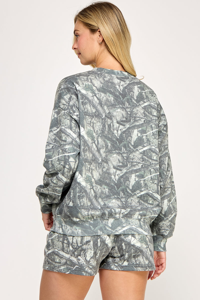 RELAXED FIT CAMO CREW NECK SWEATSHIRT - OLIVE CAMO