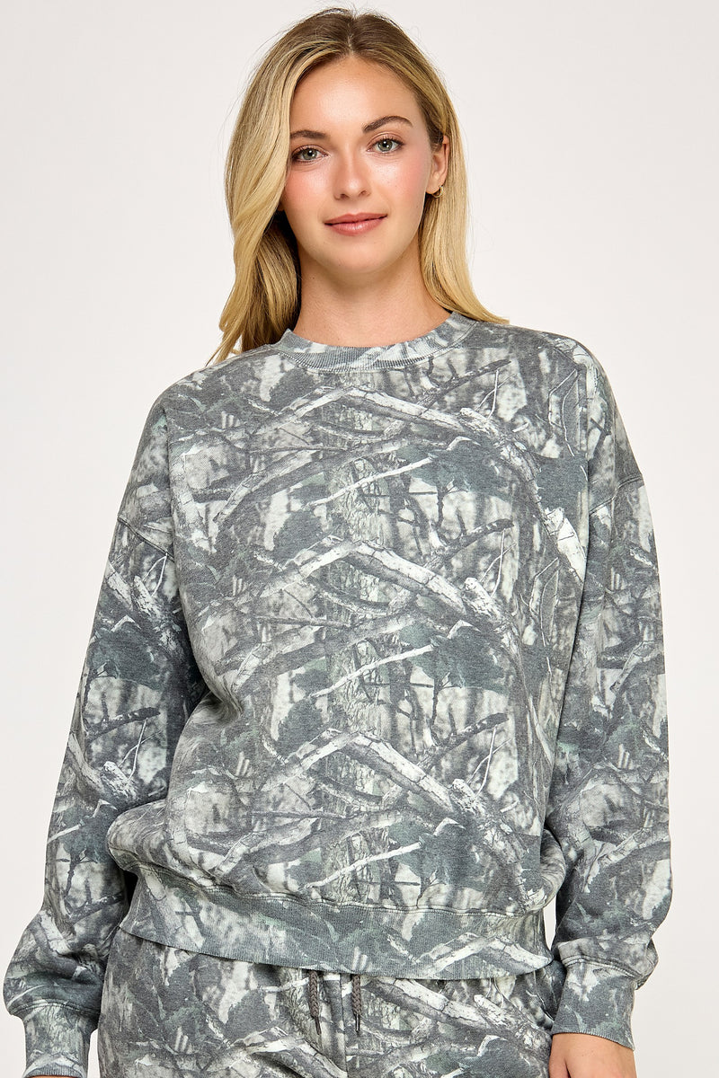 RELAXED FIT CAMO CREW NECK SWEATSHIRT - OLIVE CAMO