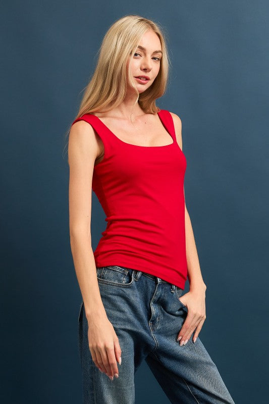 SQUARE NECK TANK TOP - RED