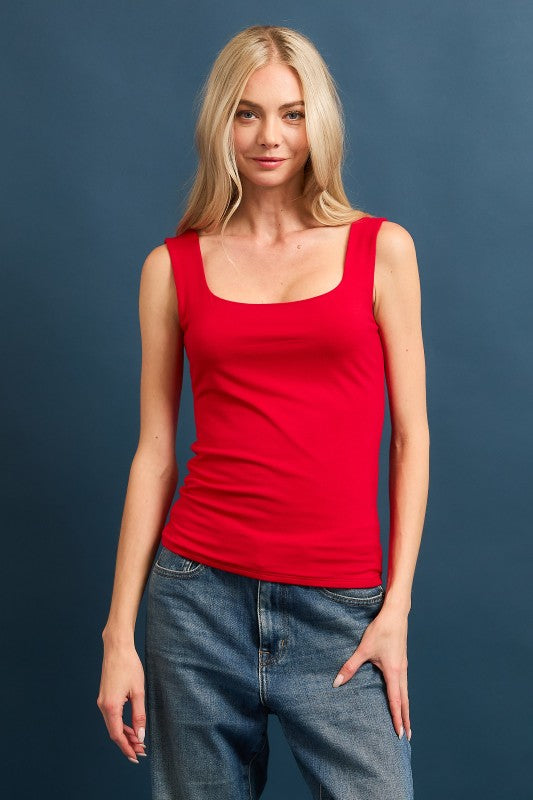 SQUARE NECK TANK TOP - RED