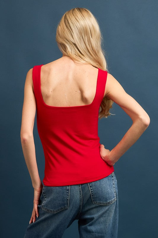 SQUARE NECK TANK TOP - RED