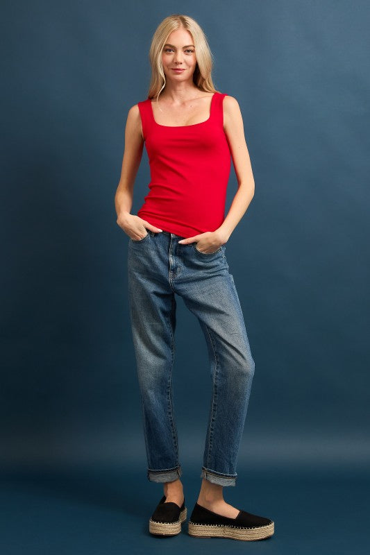 SQUARE NECK TANK TOP - RED