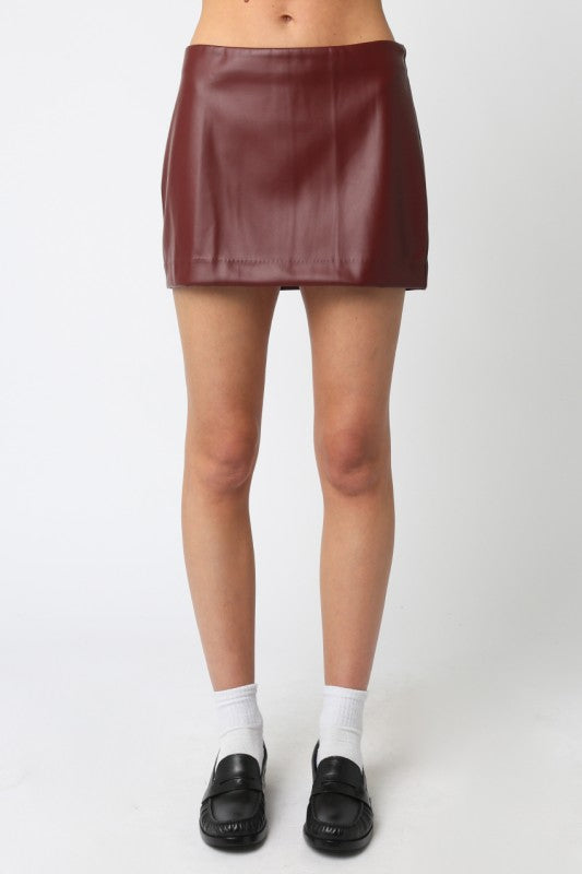 SYLA FAUX LEATHER MINI DKIRT - BURGUNDY