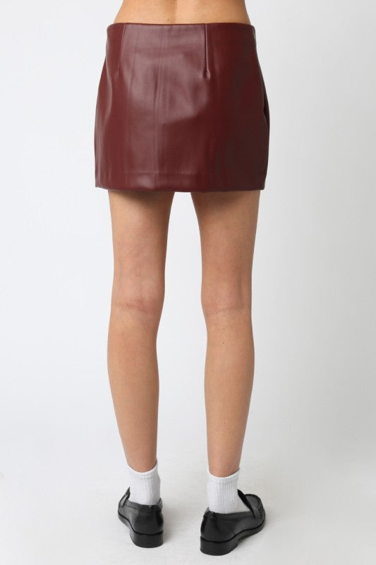 SYLA FAUX LEATHER MINI DKIRT - BURGUNDY