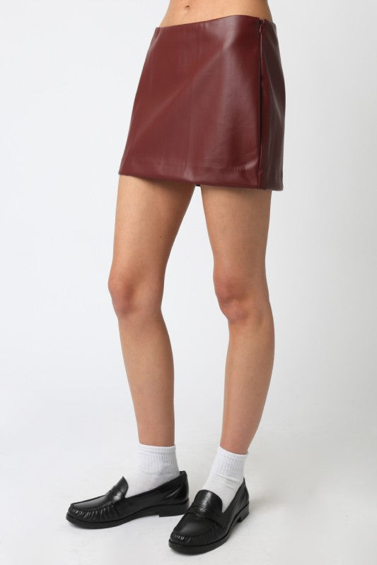 SYLA FAUX LEATHER MINI DKIRT - BURGUNDY
