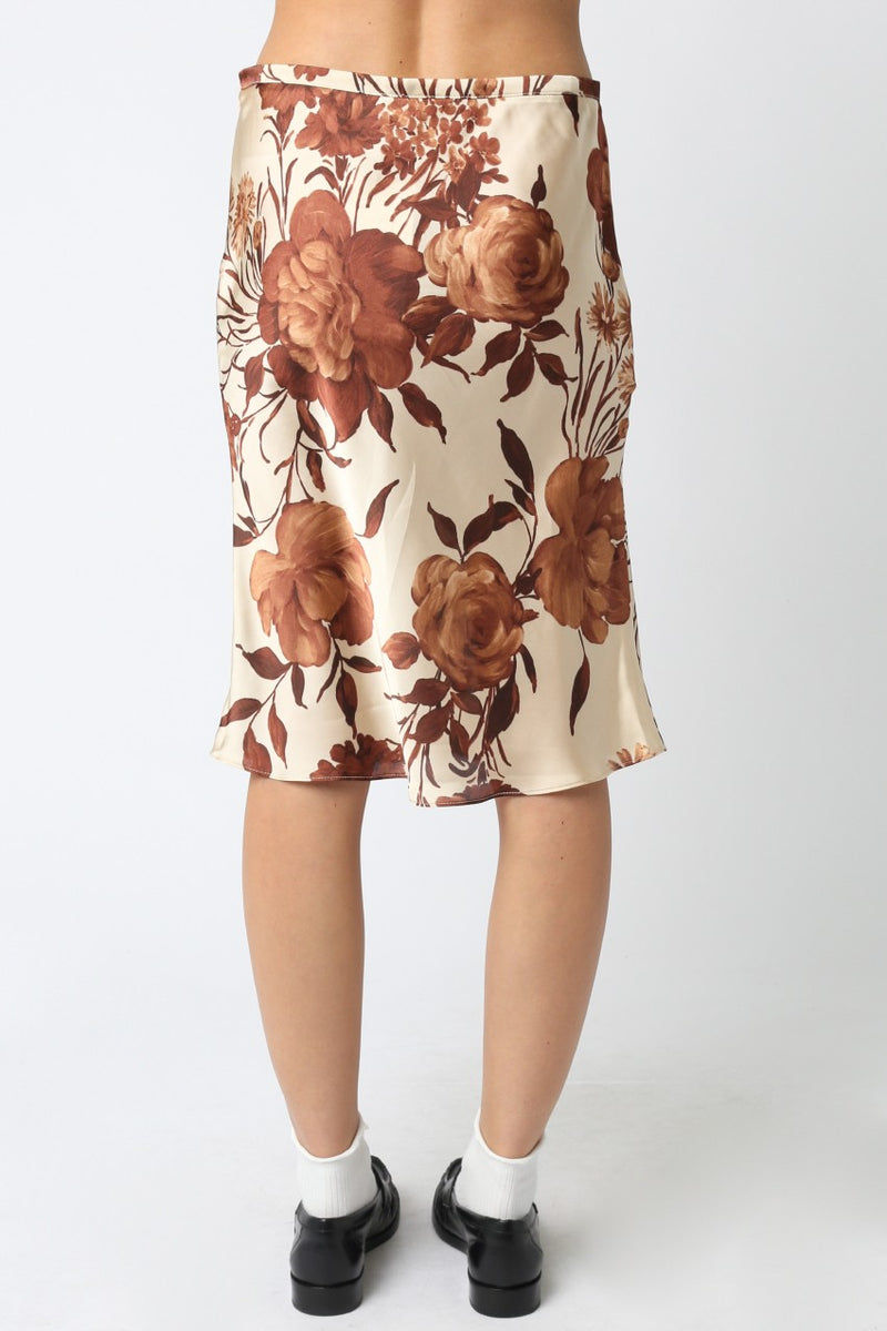 SADIE FLORAL MIDI SKIRT - COFFEE/CREAM/BROWN