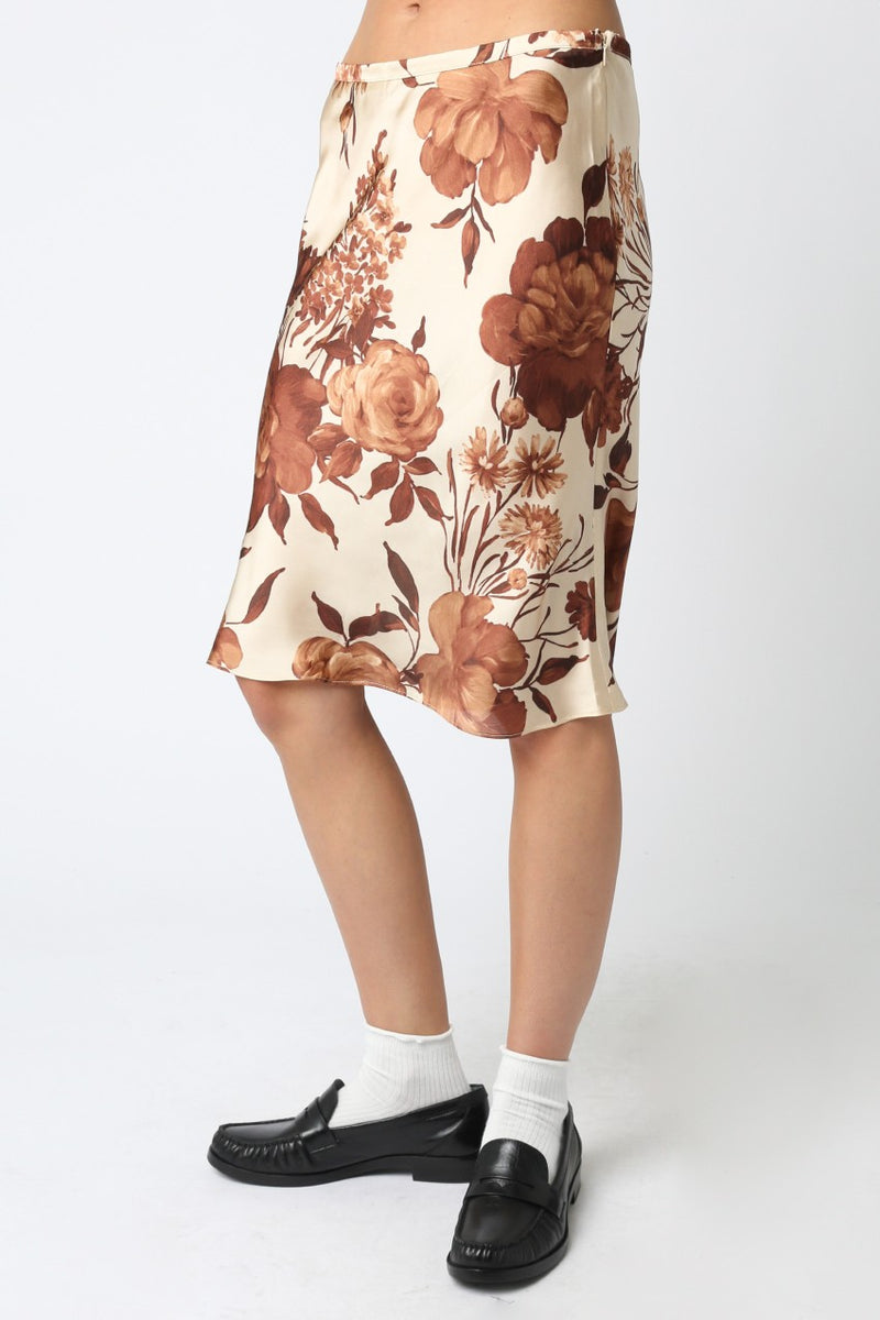 SADIE FLORAL MIDI SKIRT - COFFEE/CREAM/BROWN
