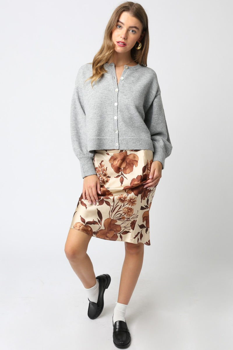 SADIE FLORAL MIDI SKIRT - COFFEE/CREAM/BROWN
