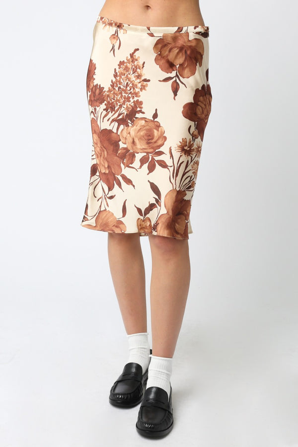 SADIE FLORAL MIDI SKIRT - COFFEE/CREAM/BROWN