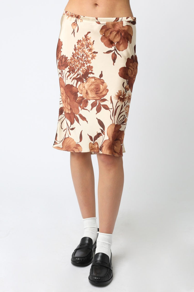 SADIE FLORAL MIDI SKIRT - COFFEE/CREAM/BROWN