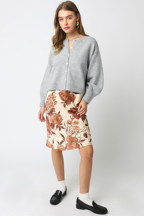 SADIE FLORAL MIDI SKIRT - COFFEE/CREAM/BROWN