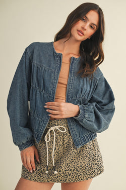 BATWING SLEEVE DENIM JACKET - WASHED DENIM