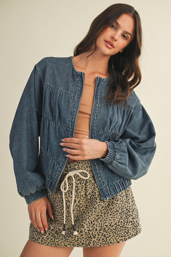 BATWING SLEEVE DENIM JACKET - WASHED DENIM