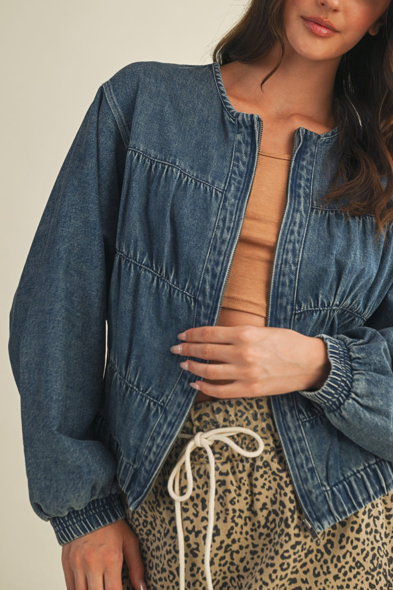BATWING SLEEVE DENIM JACKET - WASHED DENIM