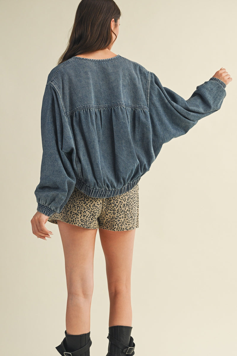 BATWING SLEEVE DENIM JACKET - WASHED DENIM