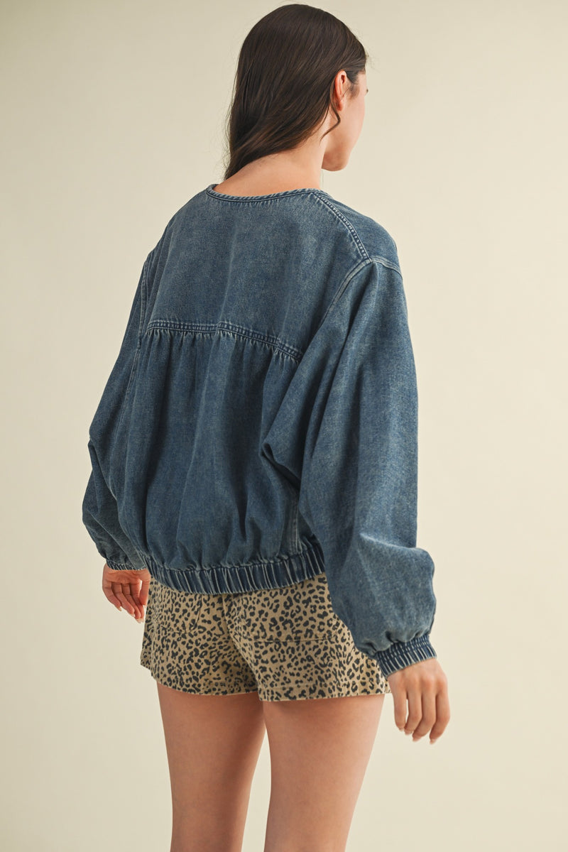 BATWING SLEEVE DENIM JACKET - WASHED DENIM