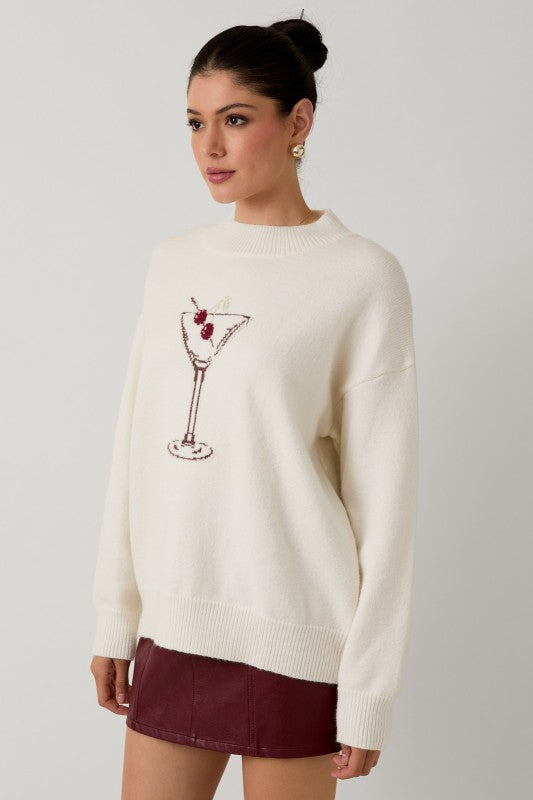 CHERRY MARTINI GRAPHIC SWEATER - CREAM