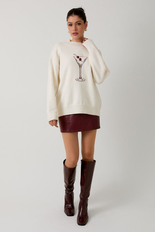 CHERRY MARTINI GRAPHIC SWEATER - CREAM