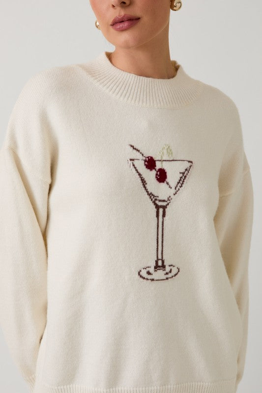 CHERRY MARTINI GRAPHIC SWEATER - CREAM
