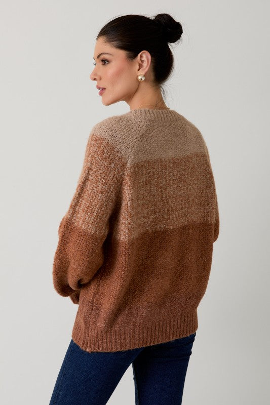 GRADIENT COLOR BLOCK CARDIGAN - CAMEL MUTI