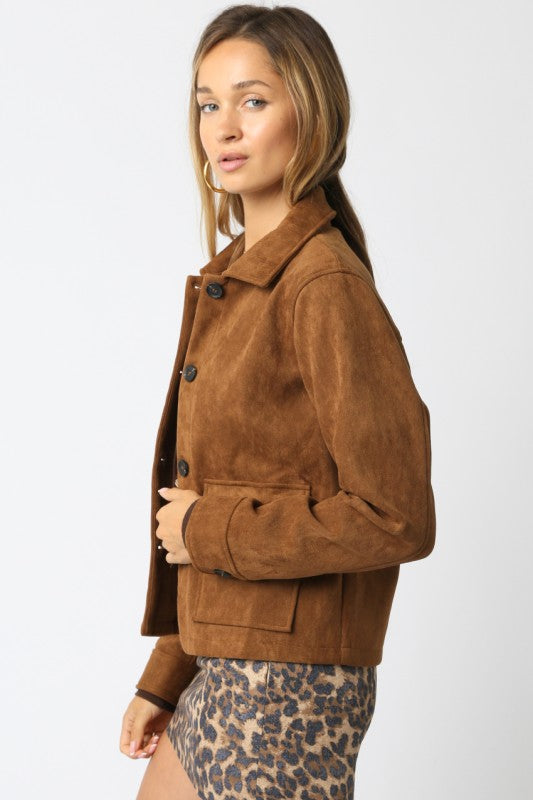 SALMA FAUX SUEDE JACKET - CAMEL