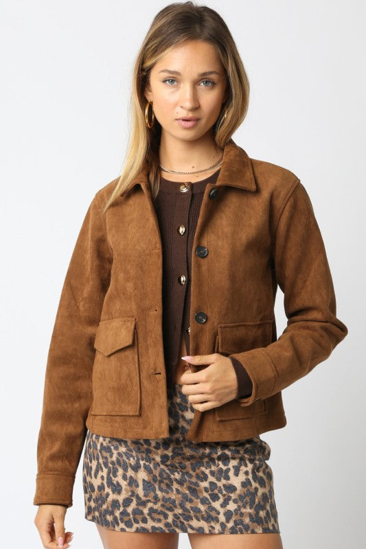 SALMA FAUX SUEDE JACKET - CAMEL