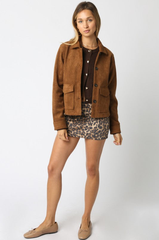 SALMA FAUX SUEDE JACKET - CAMEL