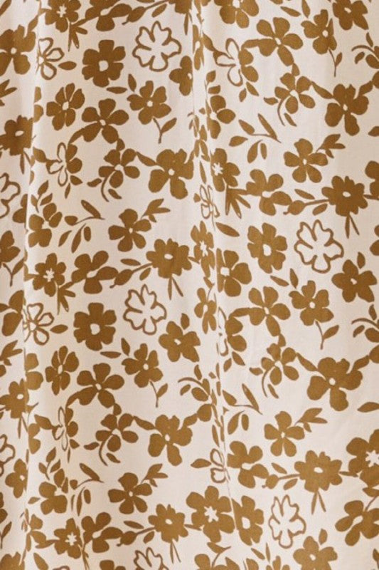 FLORAL PRINT TIE DETAIL MIDI DRESS - BEIGE/MOCHA