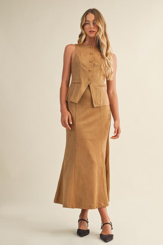 TIE BACK BUTTON FRONT VEST - TAN