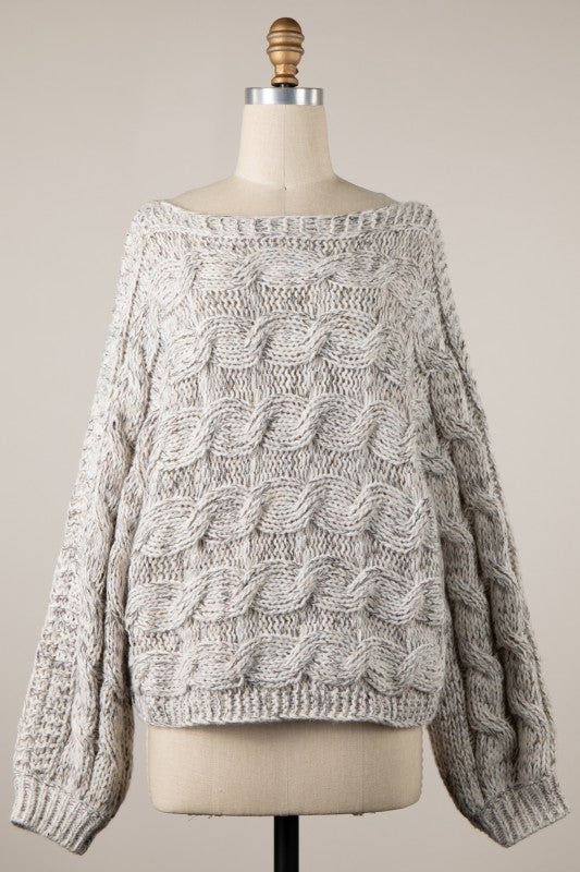 BRAID KNIT COZY SWEATER - BEIGE MULTI