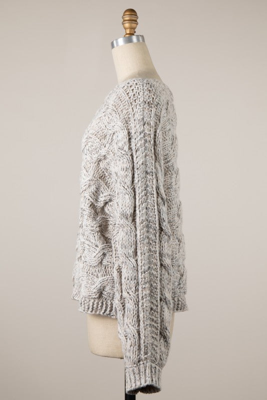 BRAID KNIT COZY SWEATER - BEIGE MULTI