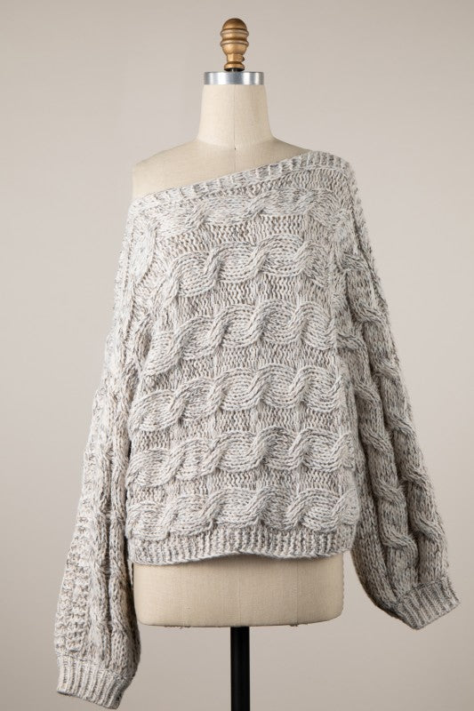 BRAID KNIT COZY SWEATER - BEIGE MULTI
