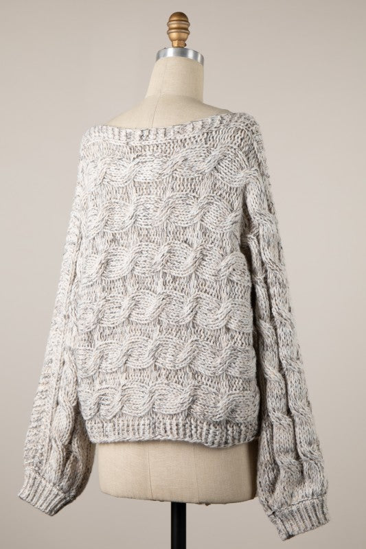 BRAID KNIT COZY SWEATER - BEIGE MULTI