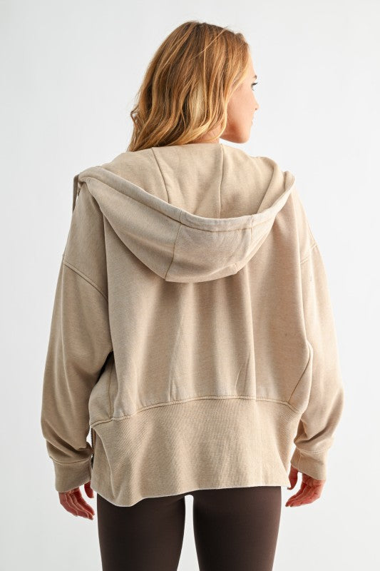 FLEECE HOODIE JACKET -  NATURAL