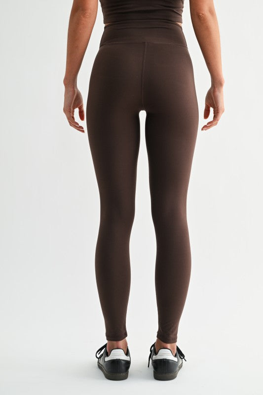 CROSSOVER WAIST LEGGINGS - ESPRESSO