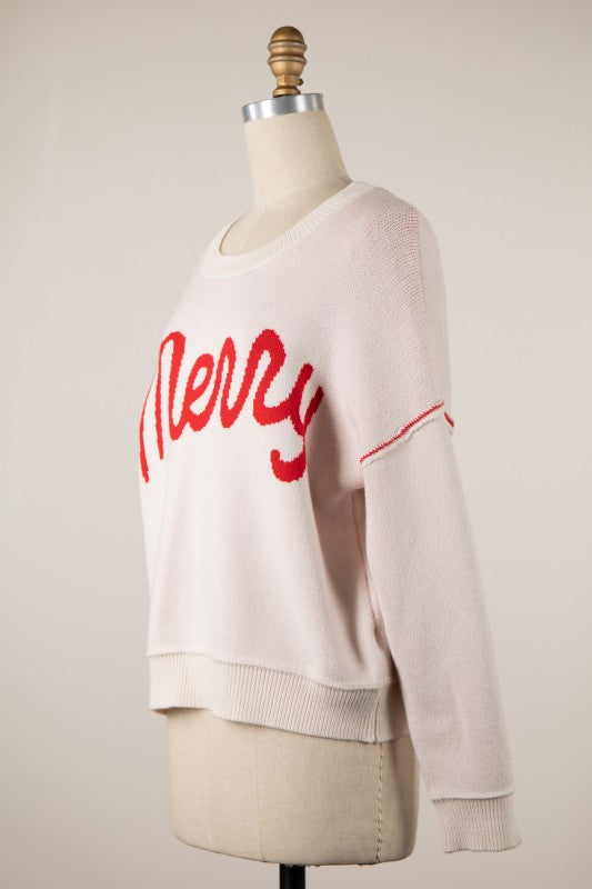 "MERRY" SAYING SWEATER - CREAM