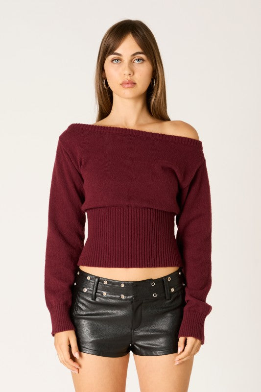 OFF THE SHOULDER SWEATER - GARNET