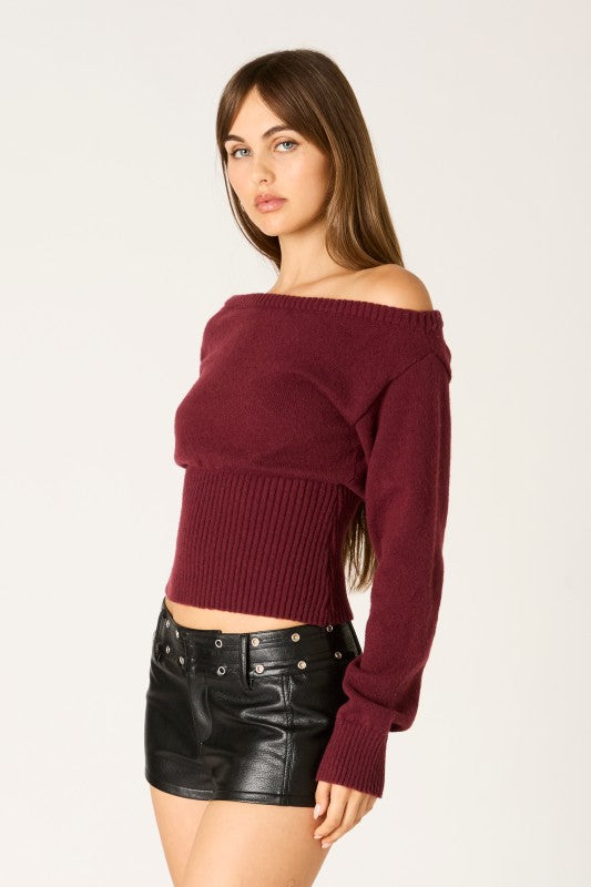 OFF THE SHOULDER SWEATER - GARNET
