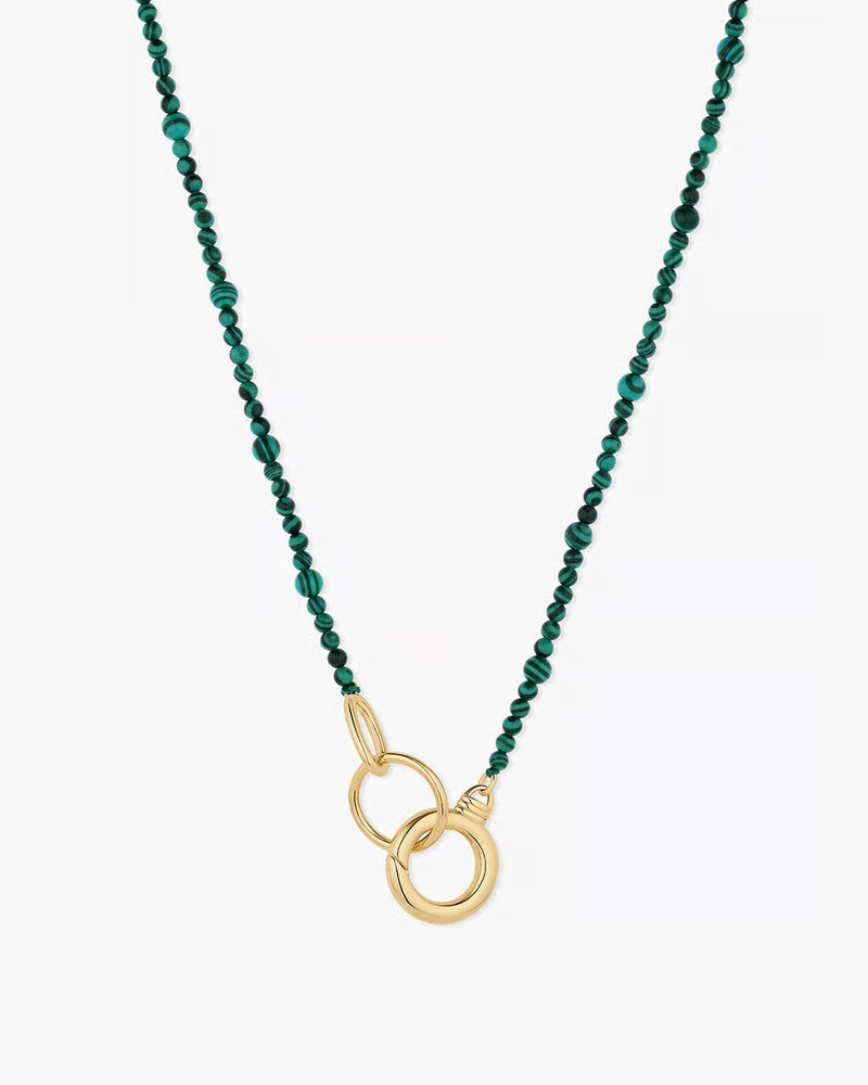 GORJANA POWER GEMSTONE LONG BEADED NECKLACE - 18K GOLD PLATED, MALACHITE/TRAVEL