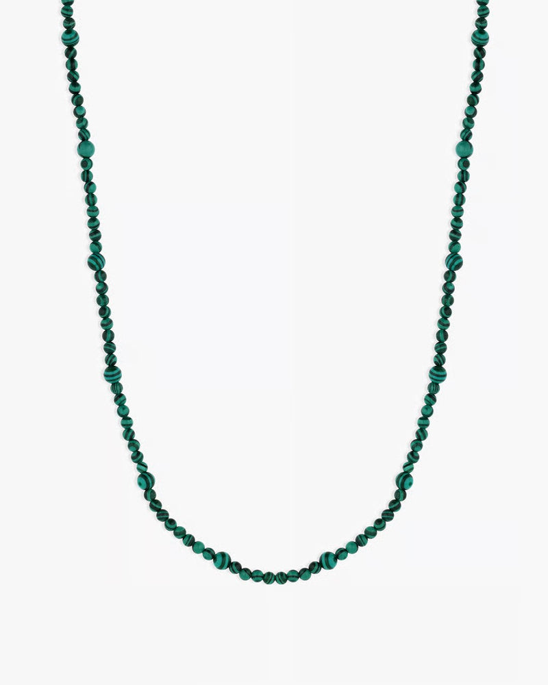 GORJANA POWER GEMSTONE LONG BEADED NECKLACE - 18K GOLD PLATED, MALACHITE/TRAVEL
