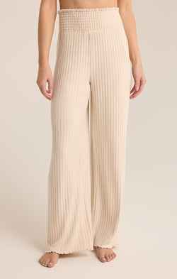 Z SUPPLY DAWN SMOCKED RIB PANT - LIGHT OATMEAL HEATHER