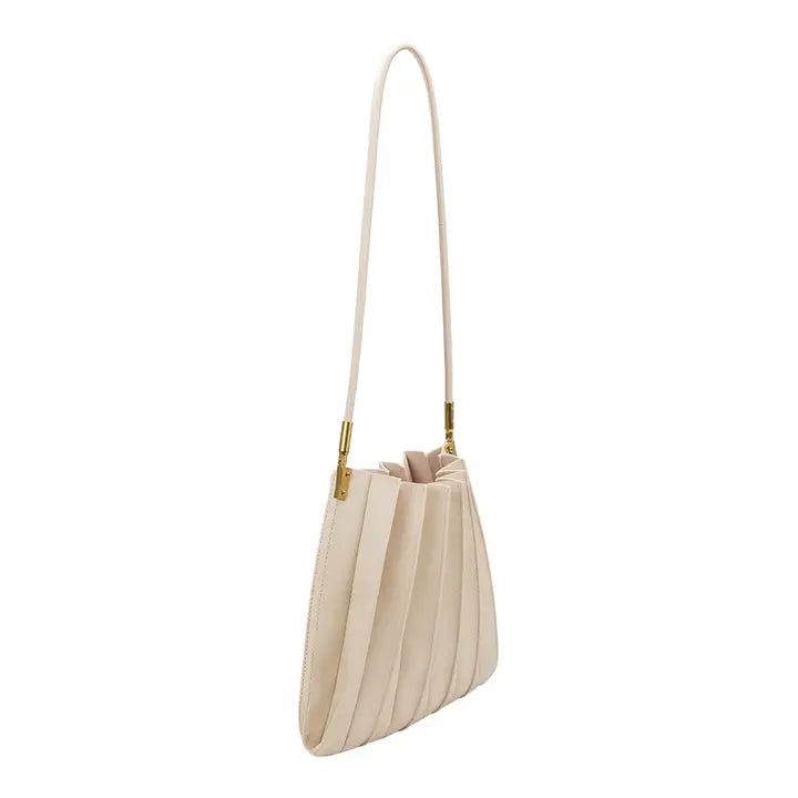 CARRIE PLEATED VEGAN SHOULDER BAG - IVORY