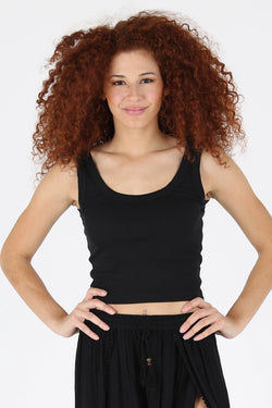 RIB KNIT CROP TANK - BLACK