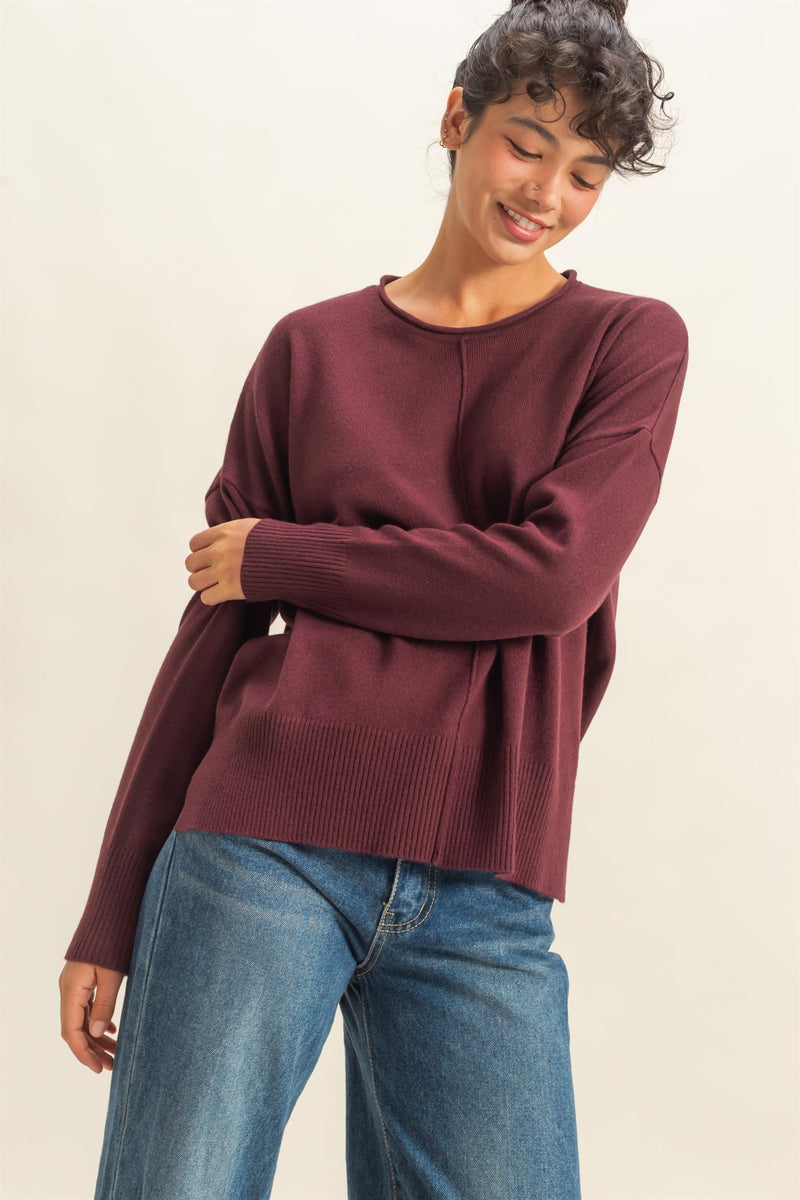 DROP SHOULDER SWEATER - DARK CHERRY
