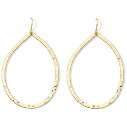 LARGE LIGHTLY HAMMERED OPEN TEARDROP EARRINGS - GOLD