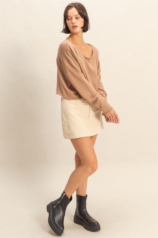 CORDUROY MID WAIST MINI SKORT - ALPACA