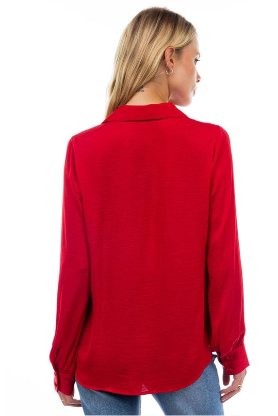 CLASSIC V-NECK BLOUSE - SCARLET