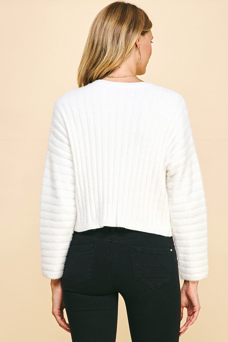 FUZZY RIBBED PULLOVER SWEATER - IVORY