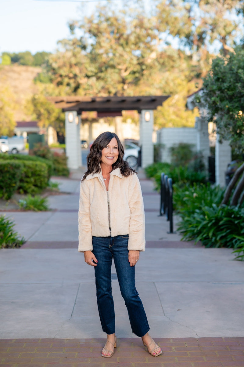 LIBBY FAUX ZIP UP JACKET - CREAM