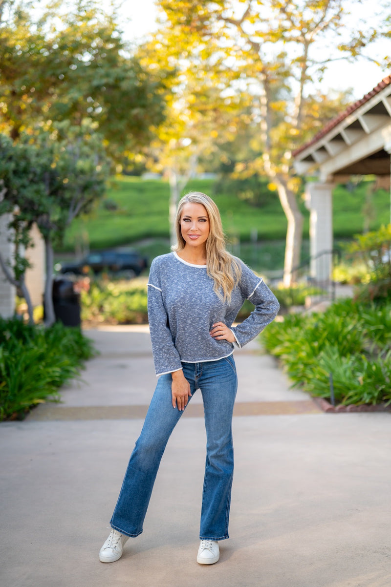 TWO TONED BOAT NECK SWEATER - NAVY